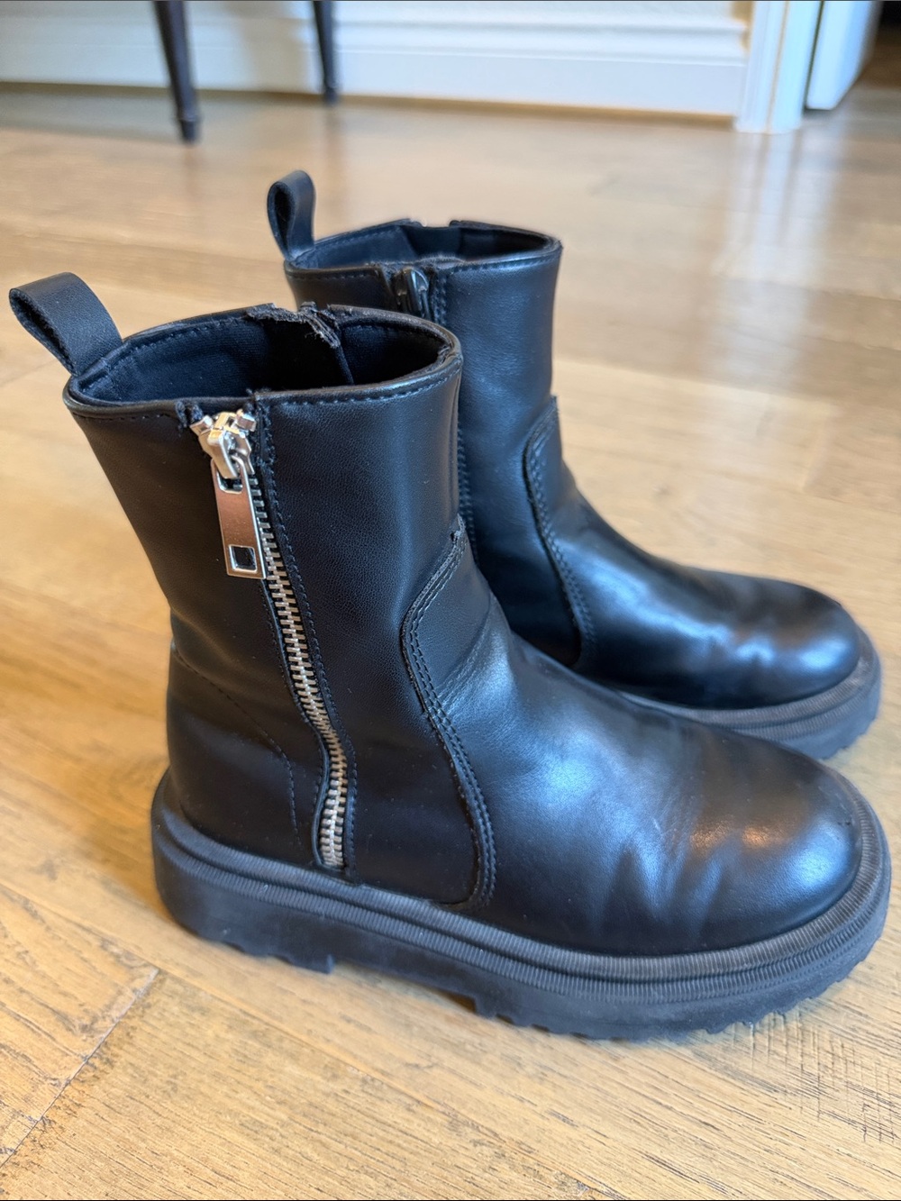 Zara Kids Black Zip-Accent Ankle Boots Size 12